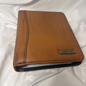 VTG 90's Day-Timer Camel Tan Leather Binder Planner Inserts Stickers Labels 9.5"